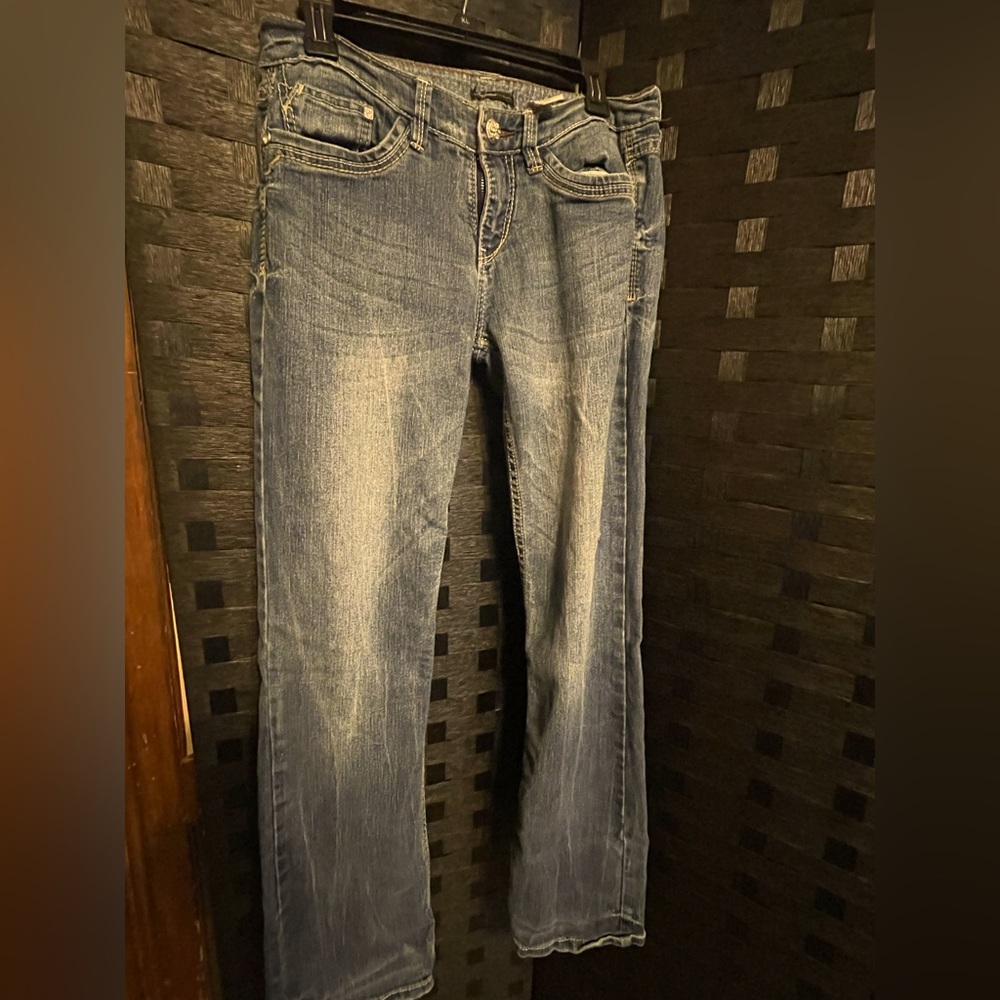 Supplies Jeans Womens Adult Size 6 with bling pockets boot cut flare blue wash